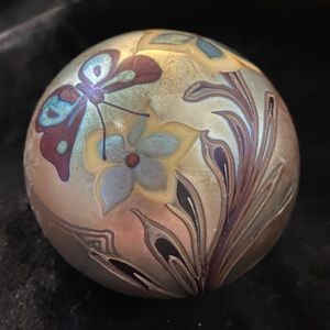 Orient & Flume Iridescent Floral and Feather Paperweight 1975